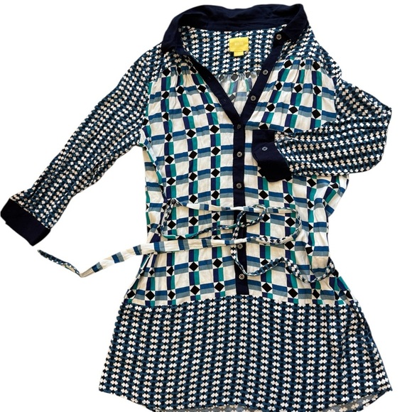 Maeve (Anthropologie) size 12 GUC Blue and White 3/4 Sleeve Crew Neck Dress - Picture 2 of 13